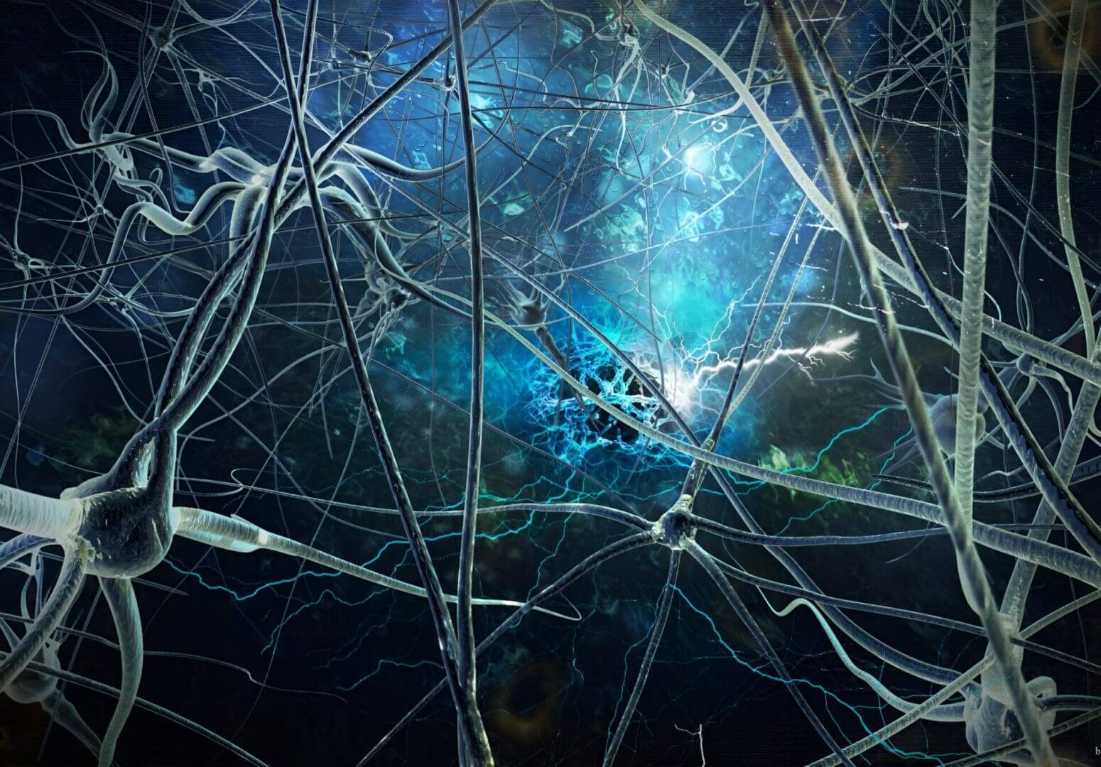 Abstract neural network with blue light.