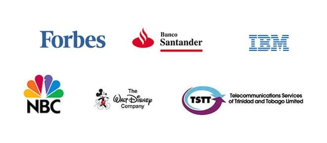Logos of major companies including Disney and Banco Santander.