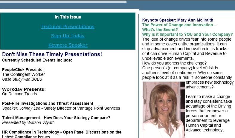 A newsletter featuring a keynote speaker and various educational topics.